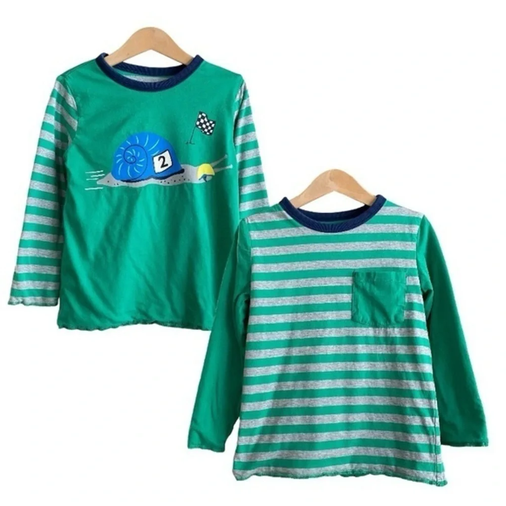 Mini Boden Green Snail Race Stripe Reversible Long Sleeve Shirt - Picture 1 of 15